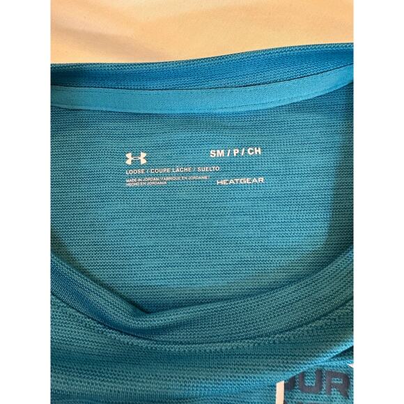 Under Armour HeatGear Blue Logo Tee Womens S Everyday Active Gift - Picture 3 of 4
